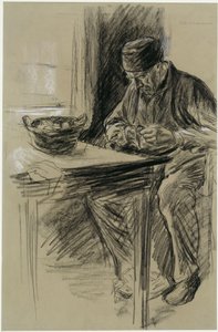 En äldre man som skalar potatis i Laren av Max Liebermann