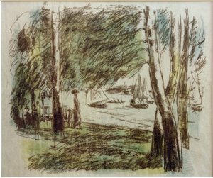 M.Liebermann, landskap vid Wannsee med segelbåtar av Max Liebermann