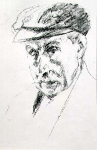 Porträtt av en man i mössa, möjligen självporträtt, efter 1923 (litho) av Max Liebermann