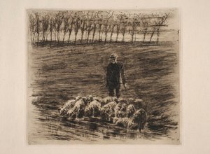 Fårflock vid vattenstället av Max Liebermann
