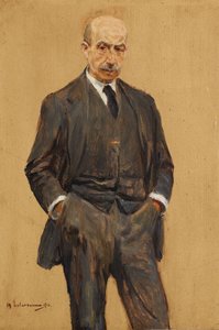 Självporträtt, stående i trekvartsfigur, med båda händerna i byxfickorna av Max Liebermann