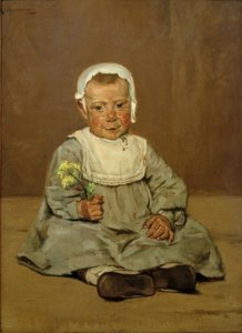 Sittande barn med blomma av Max Liebermann