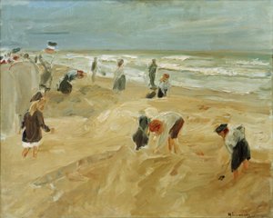 Barn som leker på stranden i Noordwijk (strandscen i nr. av Max Liebermann