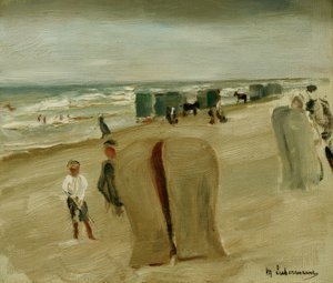 Strand med strandstolar av Max Liebermann