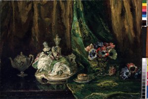 "Still life with porcelain and flowers" (Still life with porslin and flowers) Målning av Max Muller (1871-1938) (ec. all.) Olja på duk. Mikalojus Konstantinas Ciurlionis Fine Arts Museum, Kaunas, Litauen av Max Müller