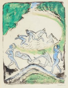 Dansen (Dansande och badande vid skogssjön) av Max Pechstein