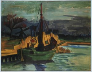 Fiskebåtar vid stranden/ 1923 av Max Pechstein