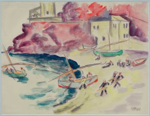 Hafenbucht mit Fischern von Max Pechstein