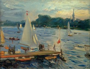 Segelbåtar på Alster på kvällen