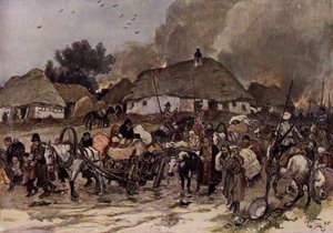 På väg till Brest-Litovsk (färglitografi) av Max Tilke