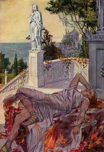 Dido begår självmord efter att ha blivit övergiven av Aeneas (färg litho)