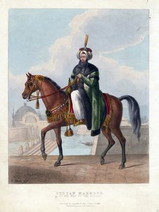 Porträtt av Mahmud II (1785-1839) (Mahmoud II), Sultan av det osmanska riket - Oeuvre de M. Gauci (aktivt 1800-tal) - 1829 - Färglitografi - 26x20 - Privat samling