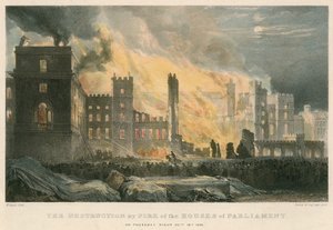 Förstörelsen genom brand av parlamentets hus torsdag kväll den 16 oktober 1834