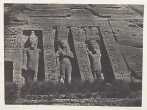 Ibsamboul, norra delen av Hathors speos; Nubien, plansch 108 ur albumet "Egypten, Nubien, Palestina och Syrien" (1852) av Maxime Du Camp