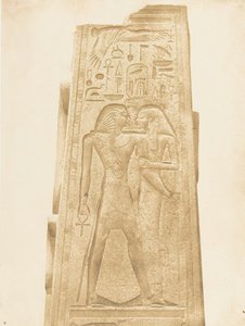 Pelare av granithelgedomen i Karnacs palats Basrelief som representerar farao ..., 1849-50. av Maxime Du Camp