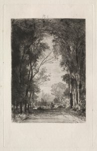 Resenär på en väg i en skog, 1866. av Maxime Lalanne