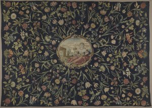 bordsskydd Duk med personifiering av Flora och ett blommönster av Maximiliaan van der Gucht (possibly)