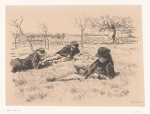 Tre män vilar på en äng av Maximilien Luce (signed by artist)