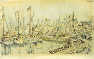 Pråmar på Seine; Pråmarna på Seine, av Maximilien Luce