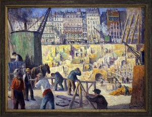 Byggarbetsplats i Paris. Målning av Maximilian Luce (1856-1941), olja på duk