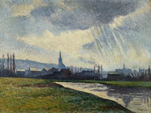Couillet, Charleroi, landskap längs floden; Couillet, Charleroi, Landskap vid flodens kant, 1896