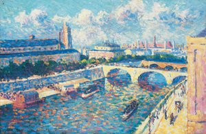Paris, Seine och quai de la Mégisserie sett från quai de l
