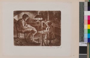 Interiörscen under lampan av Maximilien Luce