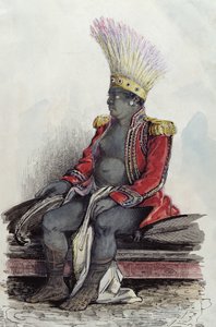 Kung Te Moana på ön Nuku-Hiva klädd i uniform av en fransk överste, ca 1841-48 (penna, bläck och wc på papper)