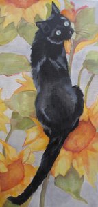 Svart katt bland solrosor av Maxine Shore
