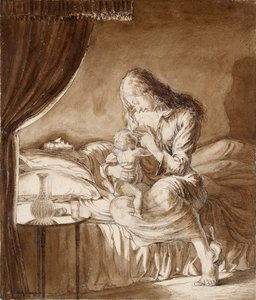 Nattscen-kvinna matar sitt barn, c1900-talet av Maxwell Gordon Lightfoot