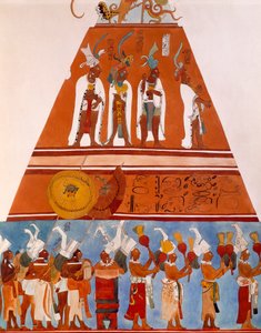 Fresker i Bonampak, Chiapas (Mexiko). Detalj som visar en processionsscen. Maya-civilisationen, 900-talet.