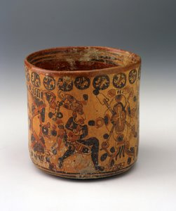 Cylindervas, c.650-850 (keramik med rött och svart på orange slipfärg) av Mayan Mayan