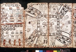 MAYA CIVILIZATION: Codex Tro-Cortesiano, mitten av 1400-talet (bark- och växtfiber) av Mayan Mayan