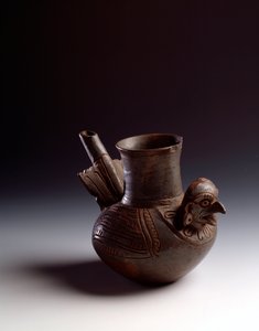 Förcolumbiansk konst, Maya-civilisation, postklassisk period: zoomorf burk som representerar en fågel. Från Asuncion Mita Jutiapa, Guatemala. Sol. h. 15,5 x diameter. 7,6 cm Guatemala, Nationalmuseet för arkeologi och etnologi - förcolumbiansk konst, Maya-