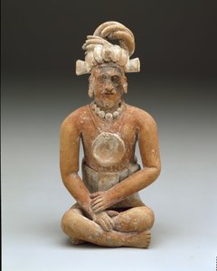 Sittande skäggig man, sen klassisk period, ca 600-900 (keramik & färg) av Mayan Mayan