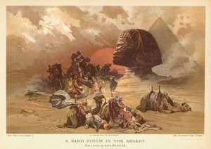 En sandstorm i öknen (färg litho)