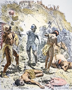 Puebloindianernas revolt 1680 (gravyr i färg)