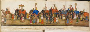 Processionspanorama, illustration från "Reminiscences of Imperial Delhi". The Delhi Book, av Sir Thomas Theophilus Metcalfe av Mazar or Mazhar Ali Khan