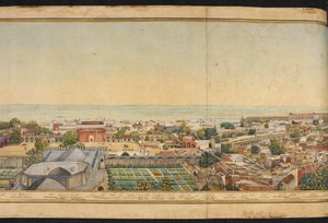 Del av ett panorama av Delhi av Mazar or Mazhar Ali Khan