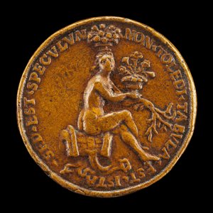 Kvinna som sitter på en sadel [omvänd], 1518. av Medallist of 1518