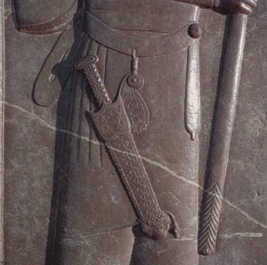 Snidning av Xerxes vapendragares svärd, relief i publikhallen i Persepolis (brons) av Median School