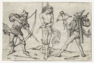 Saint Sebastian med bågskyttar av Meester van het Amsterdamse Kabinet