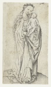 Stående Madonna och barn med äpple av Meester van het Amsterdamse Kabinet
