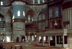 Osmansk konst: invändig utsikt över Blå moskén byggd mellan 1609 och 1616 av Mehmet Aga