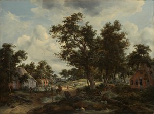 A Wooded Landscape with Traveler on a Path through a Hamlet, c.1665 (olja på duk) av Meindert Hobbema
