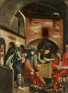 De heliga Crispinus och Crispinianus i sin skomakarverkstad av Meister der Crispinuslegende