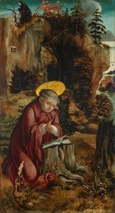 St. Benedict framför grottan i Subiaco av Meister des Innerochsenbacher Annenaltars