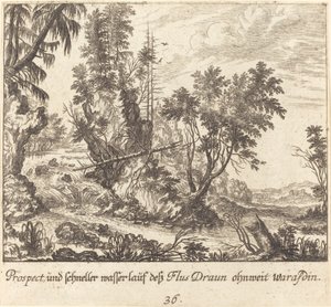 Draun River av Melchior Küsel after Johann Wilhelm Baur