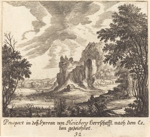 Bergsutsikt av Melchior Küsel after Johann Wilhelm Baur
