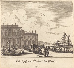 Utsikt över Meers av Melchior Küsel after Johann Wilhelm Baur